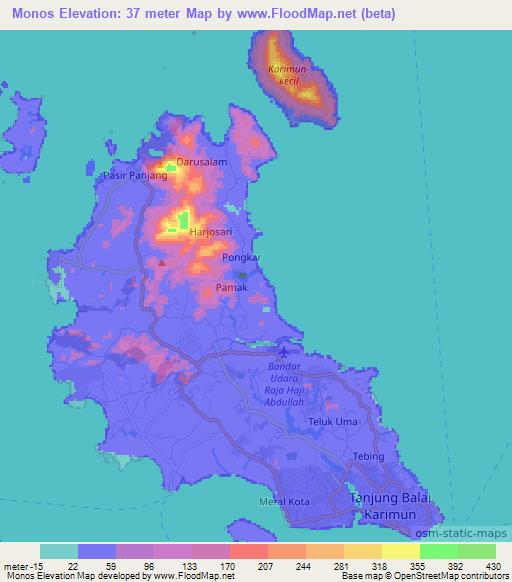 Monos,Indonesia Elevation Map