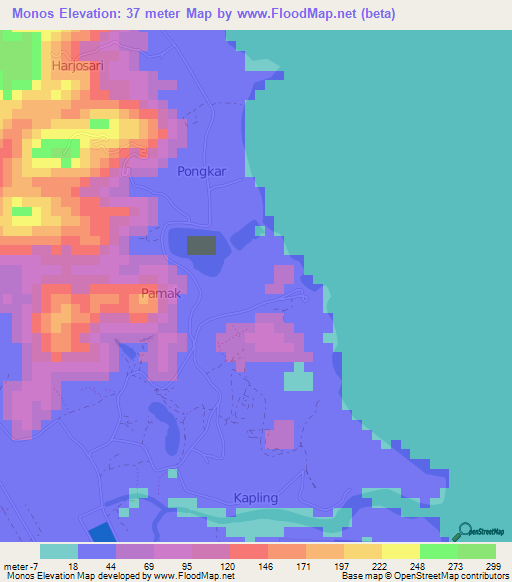 Monos,Indonesia Elevation Map