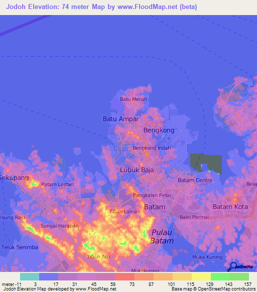 Jodoh,Indonesia Elevation Map