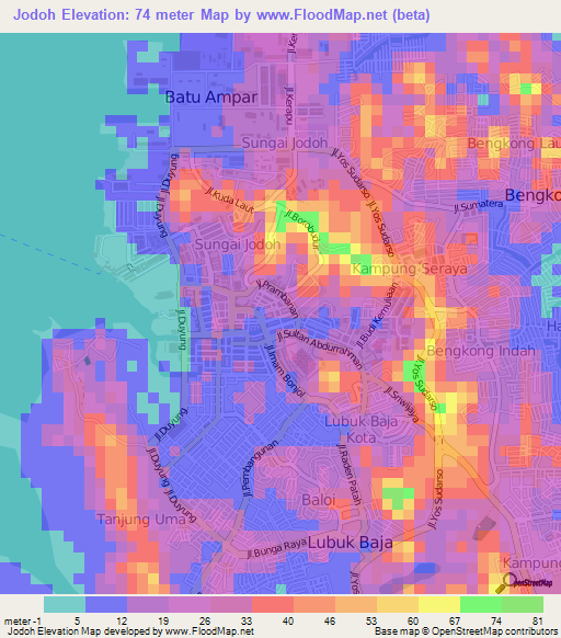 Jodoh,Indonesia Elevation Map