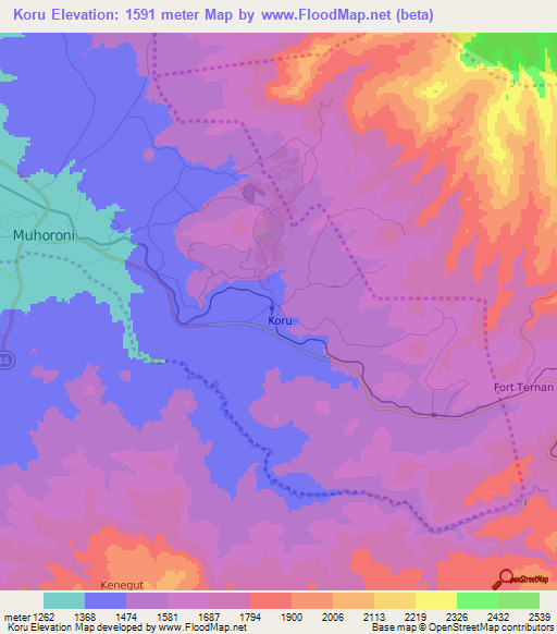 Elevation of Koru,Kenya Elevation Map, Topography, Contour