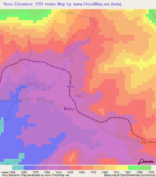 Elevation of Koru,Kenya Elevation Map, Topography, Contour