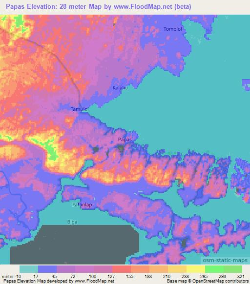 Papas,Indonesia Elevation Map