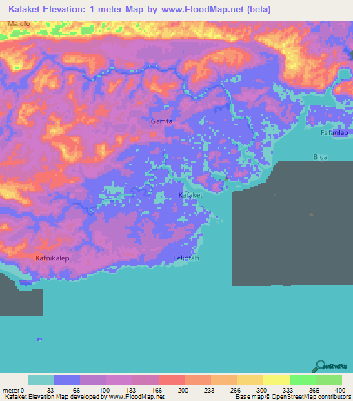 Kafaket,Indonesia Elevation Map