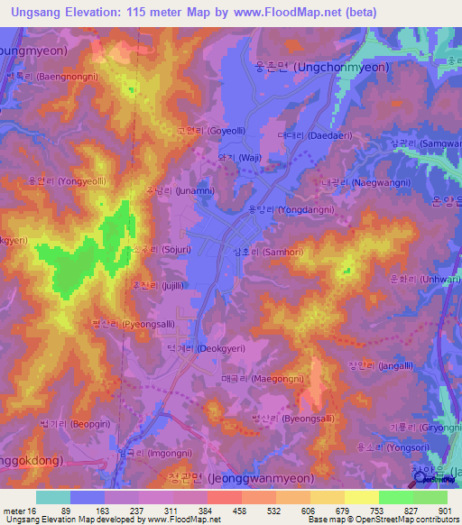 Ungsang,South Korea Elevation Map