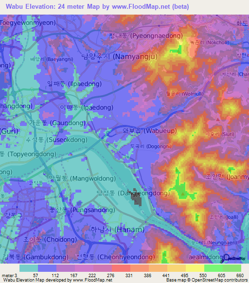 Wabu,South Korea Elevation Map