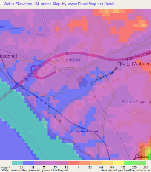 Wabu,South Korea Elevation Map