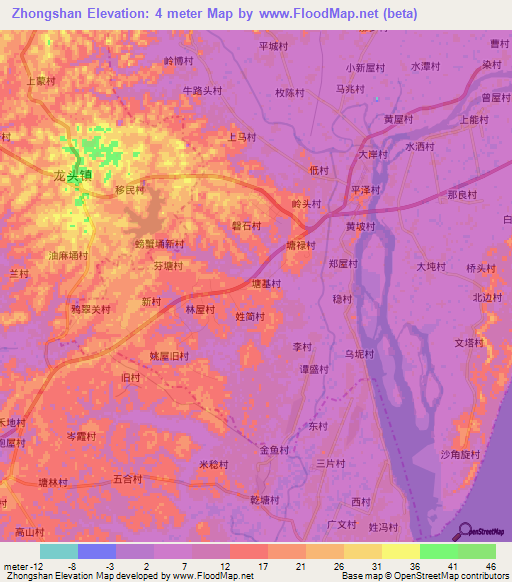 Zhongshan,China Elevation Map