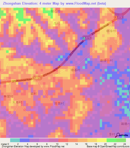 Zhongshan,China Elevation Map