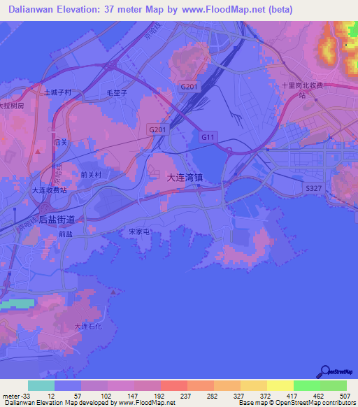 Dalianwan,China Elevation Map