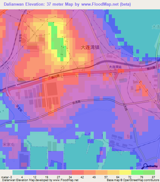 Dalianwan,China Elevation Map