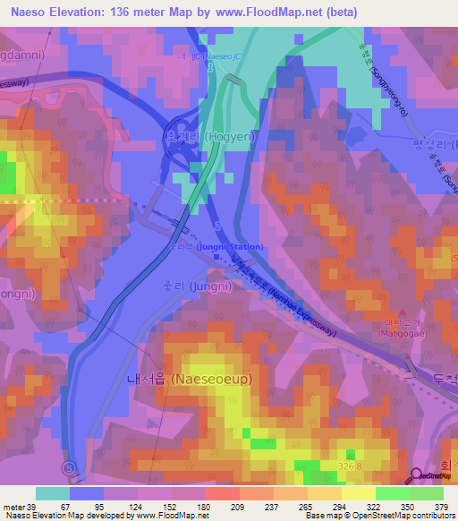 Naeso,South Korea Elevation Map