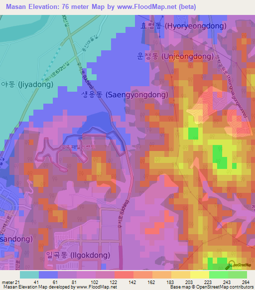 Masan,South Korea Elevation Map