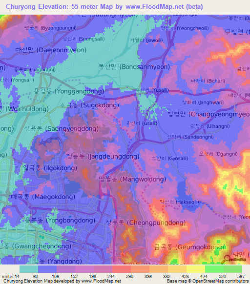 Churyong,South Korea Elevation Map