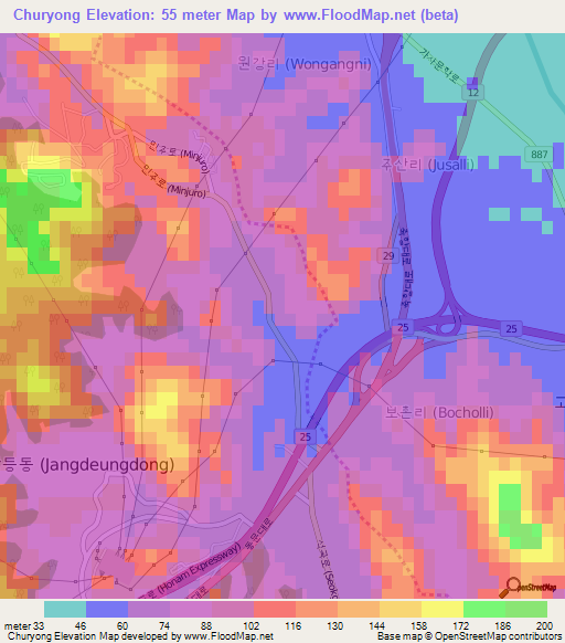 Churyong,South Korea Elevation Map