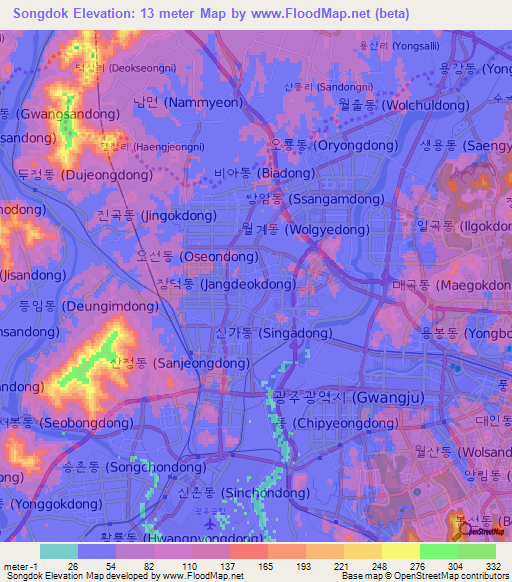 Songdok,South Korea Elevation Map
