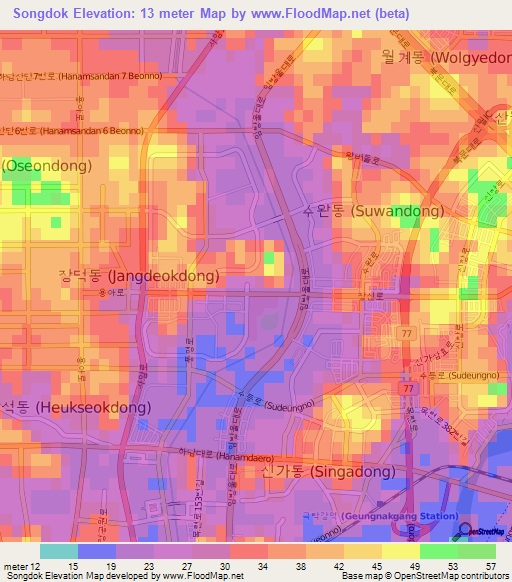 Songdok,South Korea Elevation Map