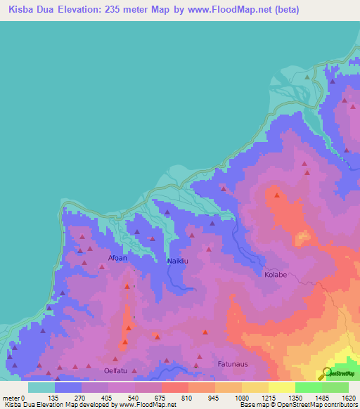 Kisba Dua,Indonesia Elevation Map