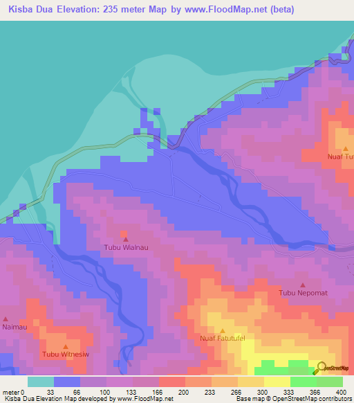 Kisba Dua,Indonesia Elevation Map