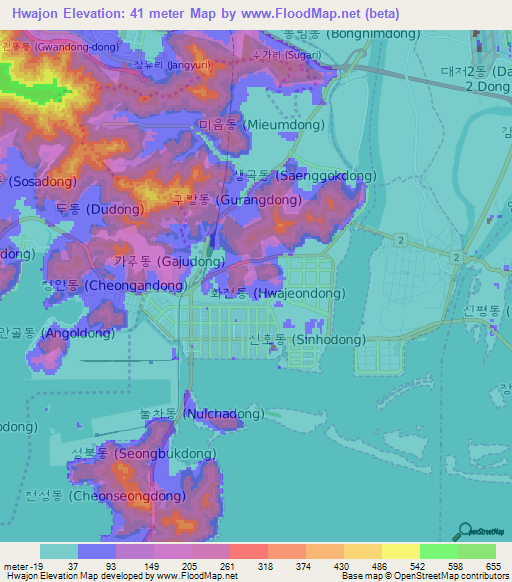 Hwajon,South Korea Elevation Map