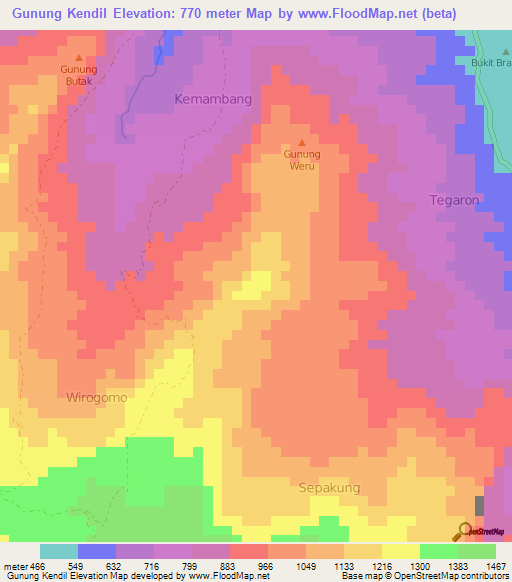 Gunung Kendil,Indonesia Elevation Map