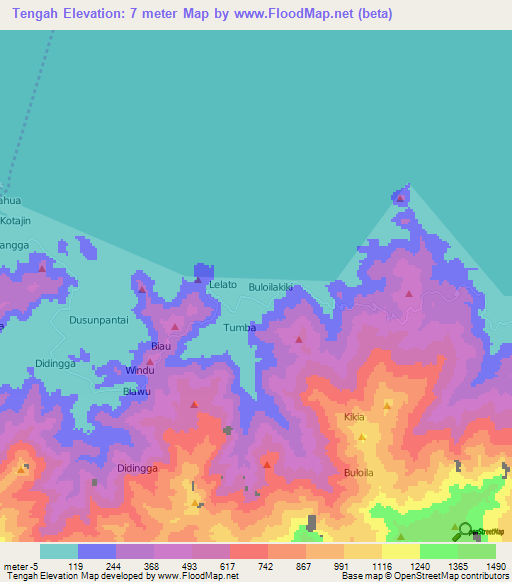 Tengah,Indonesia Elevation Map