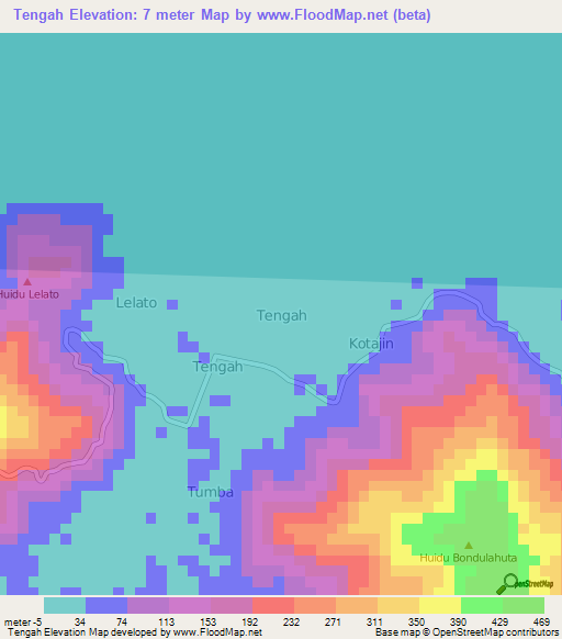 Tengah,Indonesia Elevation Map