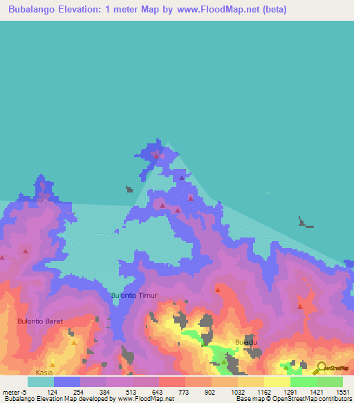 Bubalango,Indonesia Elevation Map