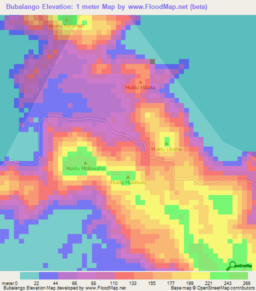 Bubalango,Indonesia Elevation Map