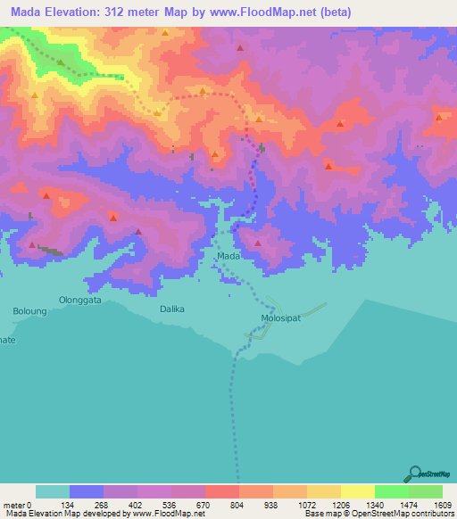 Mada,Indonesia Elevation Map