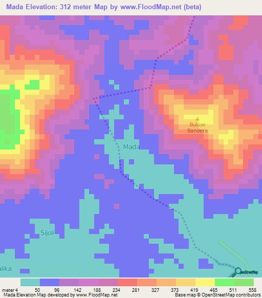 Mada,Indonesia Elevation Map