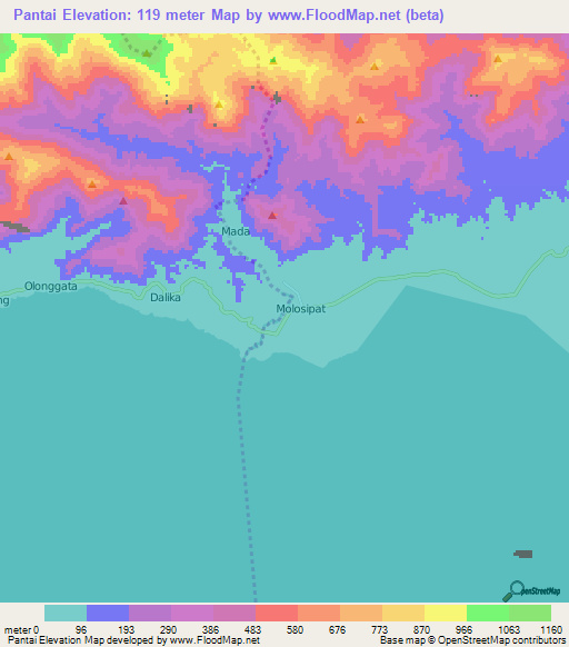 Pantai,Indonesia Elevation Map