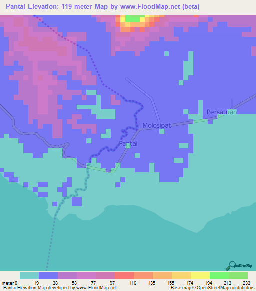 Pantai,Indonesia Elevation Map