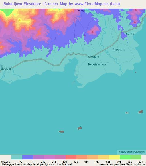 Baharijaya,Indonesia Elevation Map