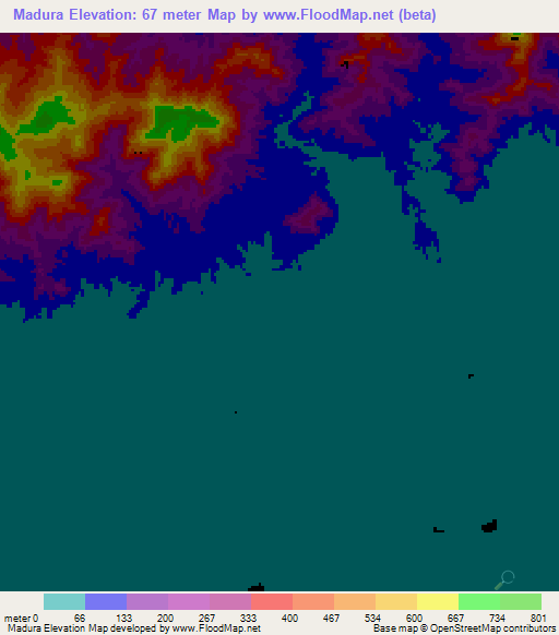 Madura,Indonesia Elevation Map