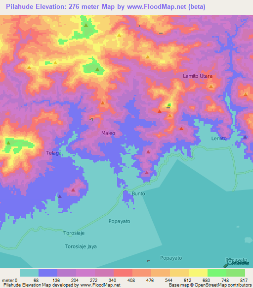 Pilahude,Indonesia Elevation Map