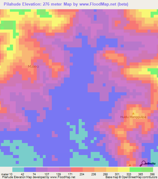 Pilahude,Indonesia Elevation Map