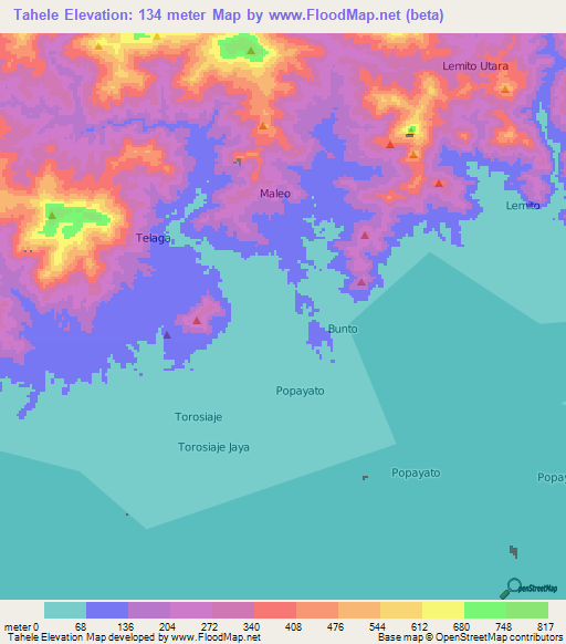 Tahele,Indonesia Elevation Map