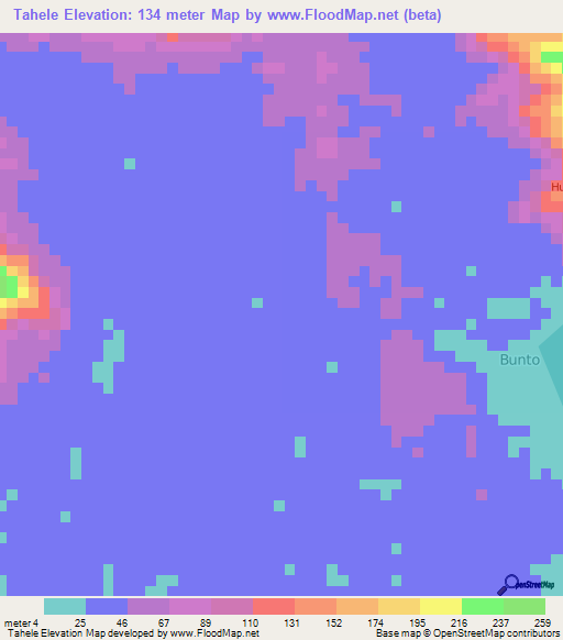 Tahele,Indonesia Elevation Map