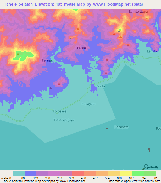 Tahele Selatan,Indonesia Elevation Map