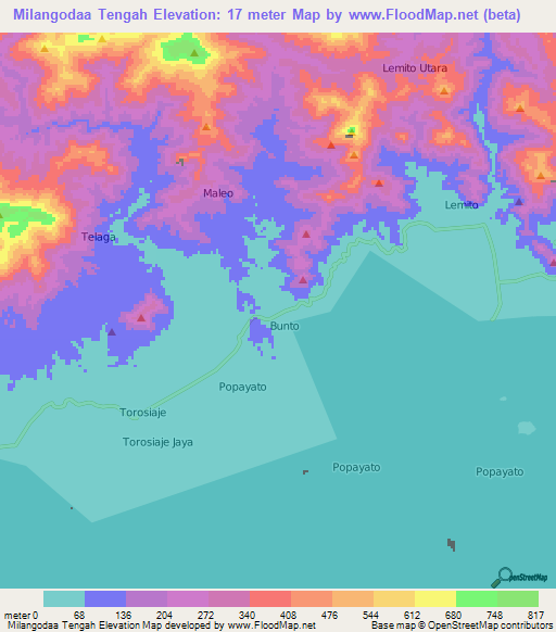 Milangodaa Tengah,Indonesia Elevation Map