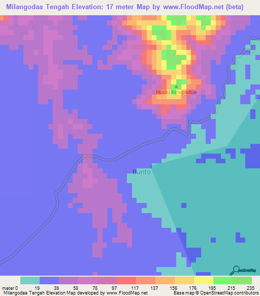 Milangodaa Tengah,Indonesia Elevation Map