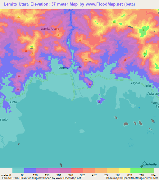 Lemito Utara,Indonesia Elevation Map