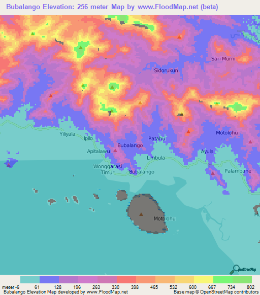 Bubalango,Indonesia Elevation Map