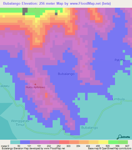 Bubalango,Indonesia Elevation Map