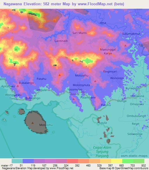 Nagawana,Indonesia Elevation Map