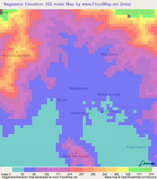 Nagawana,Indonesia Elevation Map