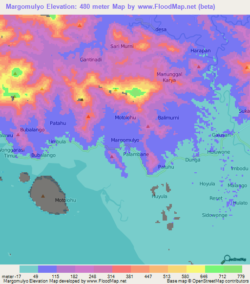 Margomulyo,Indonesia Elevation Map