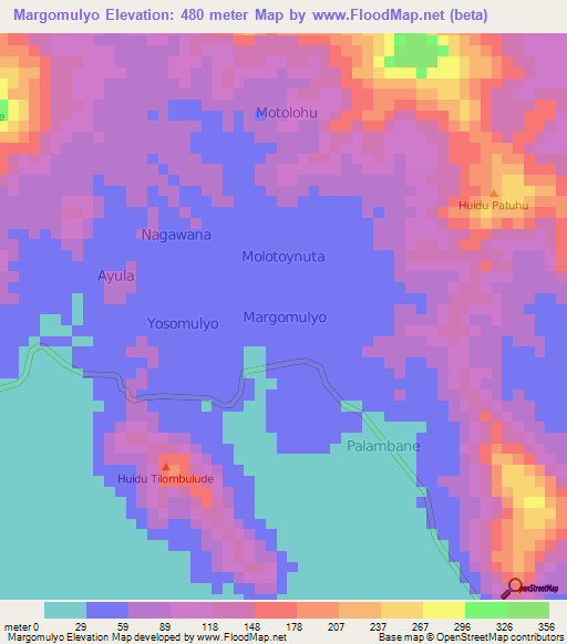 Margomulyo,Indonesia Elevation Map