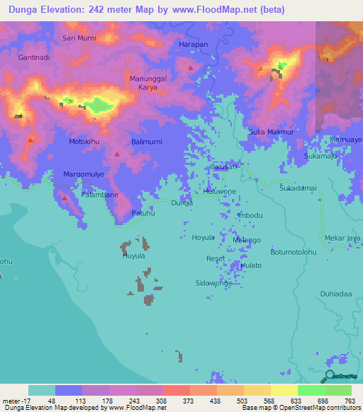 Dunga,Indonesia Elevation Map